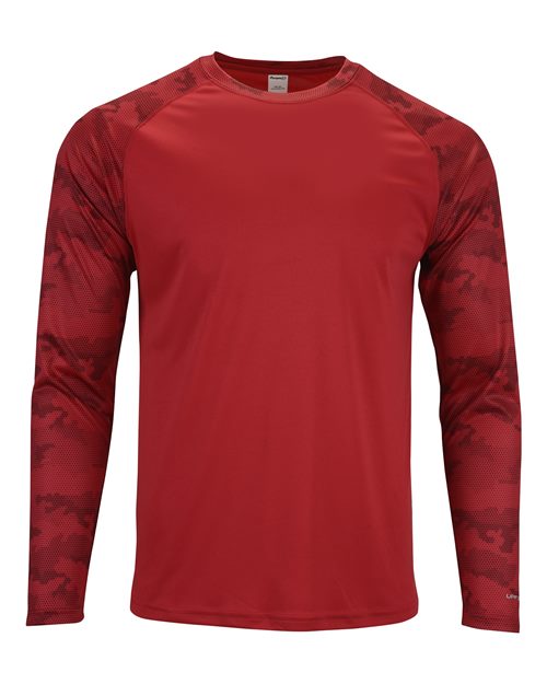 Paragon 216 Unisex Cayman Performance Camo Colorblocked Long Sleeve T-Shirt - Red