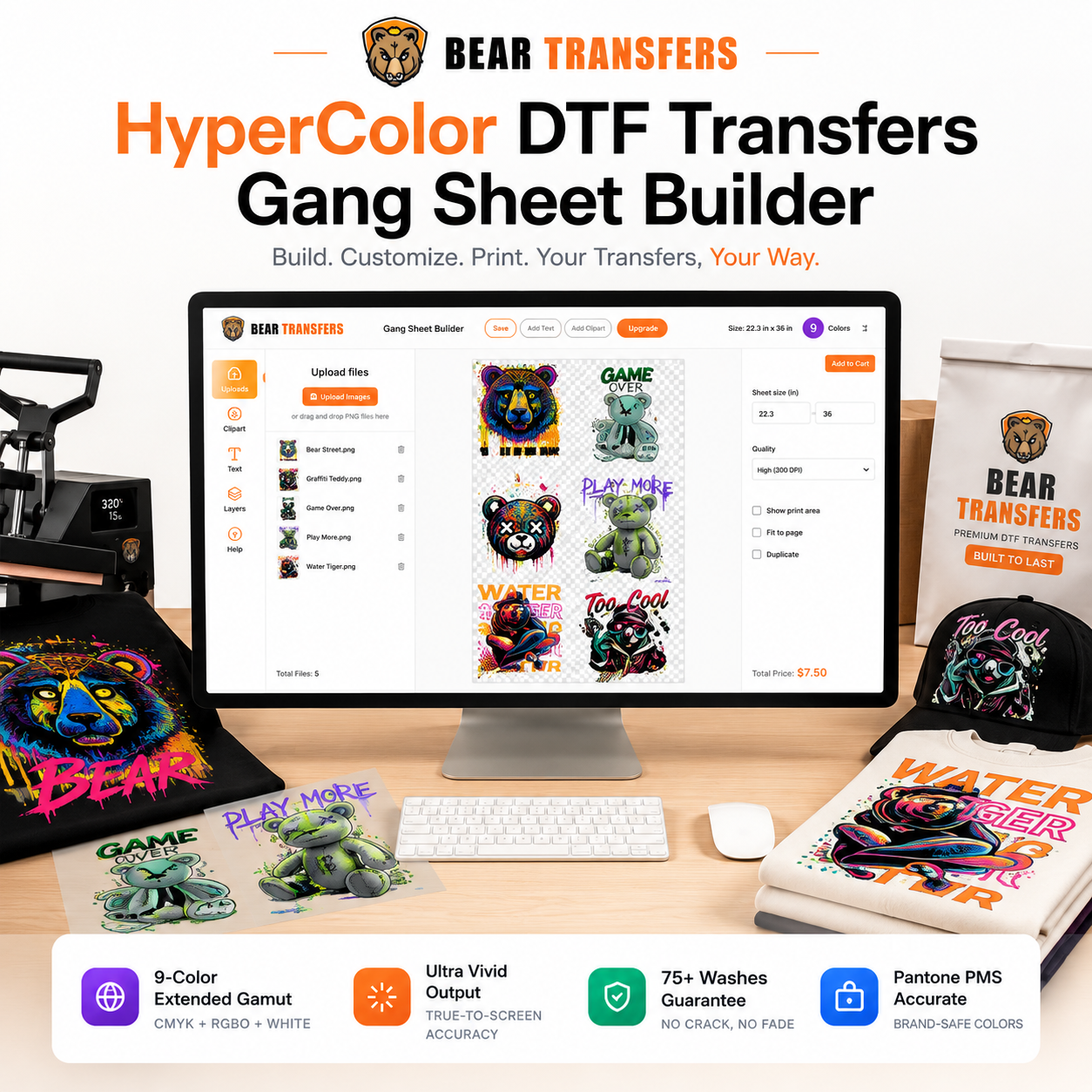 HyperColor 9-Color DTF Gang Sheet Builder — Bear Transfers